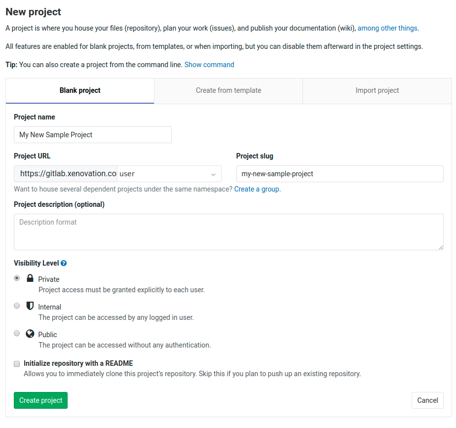 git create new project details