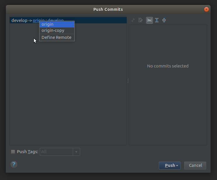 git push commits select remote